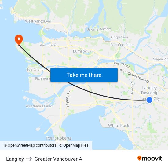 Langley to Greater Vancouver A map