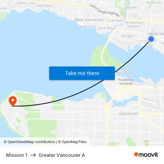 Mission 1 to Greater Vancouver A map