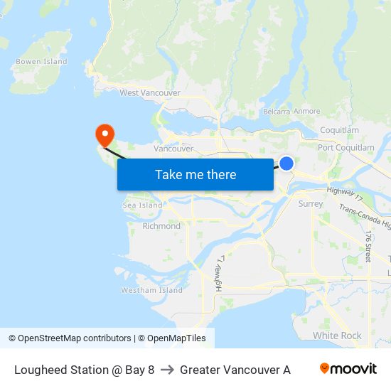 Lougheed Station @ Bay 8 to Greater Vancouver A map