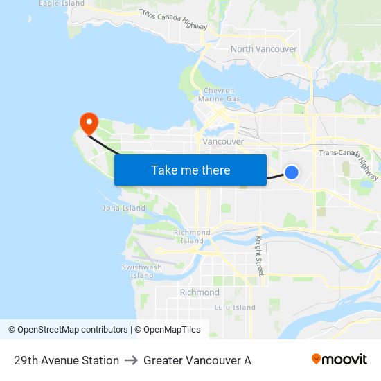 29th Avenue Station to Greater Vancouver A map