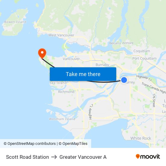 Scott Road Station to Greater Vancouver A map