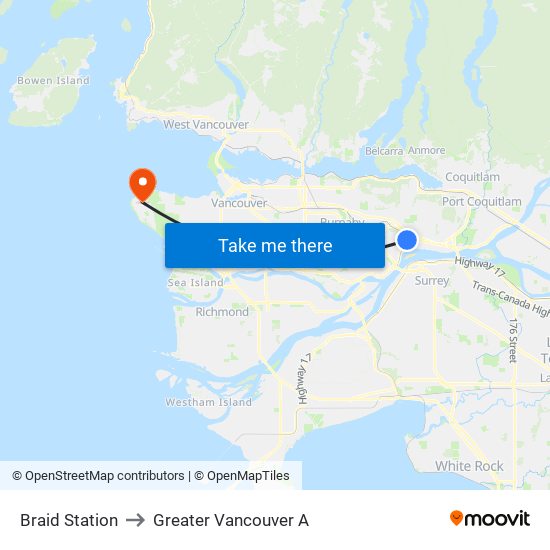 Braid Station to Greater Vancouver A map
