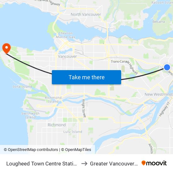 Lougheed Town Centre Station to Greater Vancouver A map