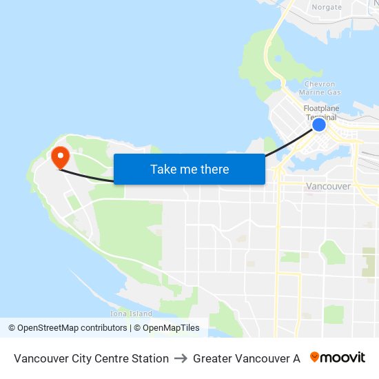 Vancouver City Centre Station to Greater Vancouver A map