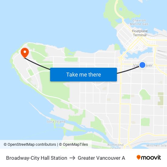 Broadway-City Hall Station to Greater Vancouver A map