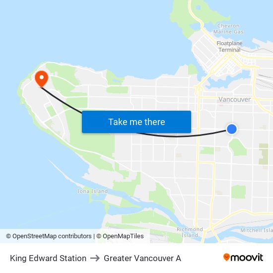 King Edward Station to Greater Vancouver A map