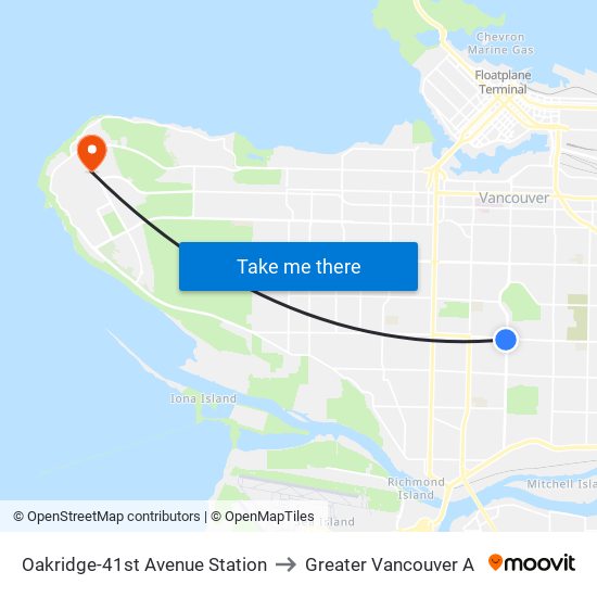 Oakridge-41st Avenue Station to Greater Vancouver A map