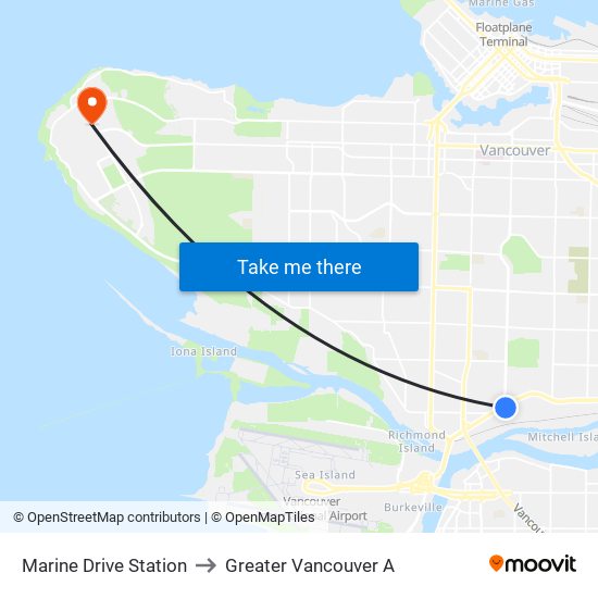 Marine Drive Station to Greater Vancouver A map