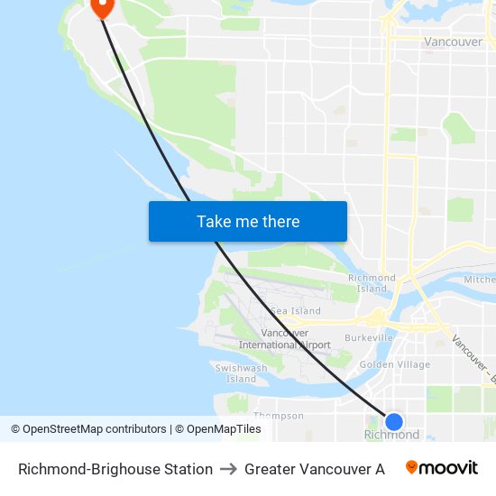 Richmond-Brighouse Station to Greater Vancouver A map
