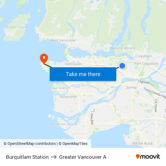 Burquitlam Station to Greater Vancouver A map