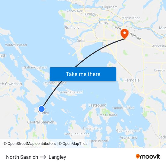 North Saanich to Langley map