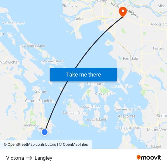 Victoria to Langley map