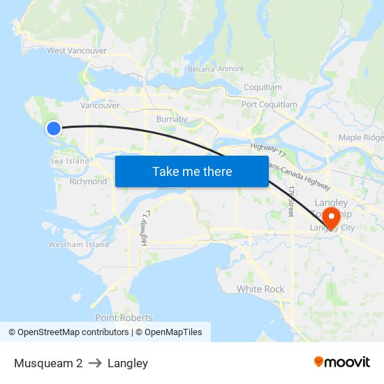 Musqueam 2 to Langley map