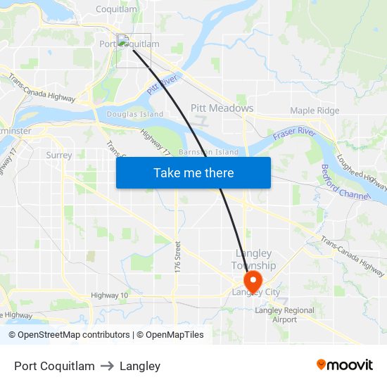 Port Coquitlam to Langley map