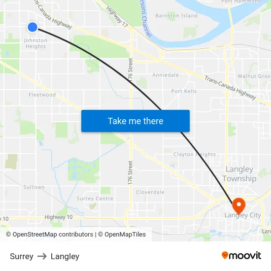Surrey to Langley map