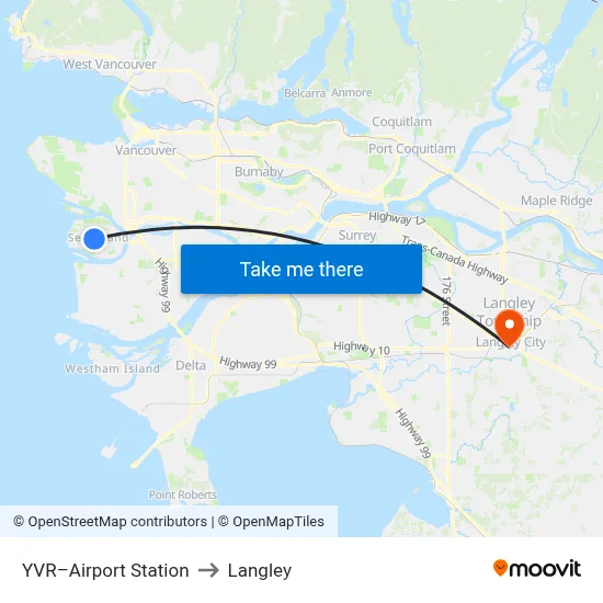 YVR–Airport Station to Langley map