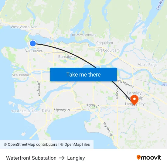 Waterfront Substation to Langley map