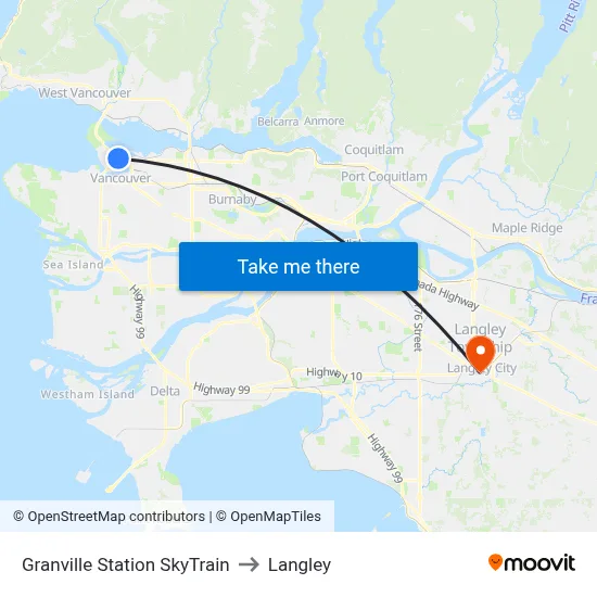 Granville Station SkyTrain to Langley map