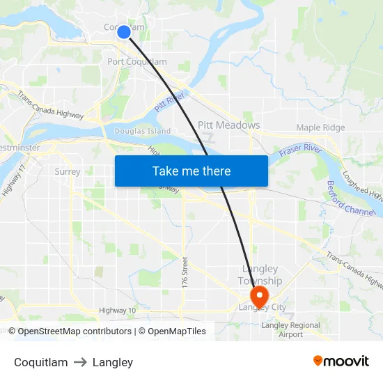 Coquitlam to Langley map
