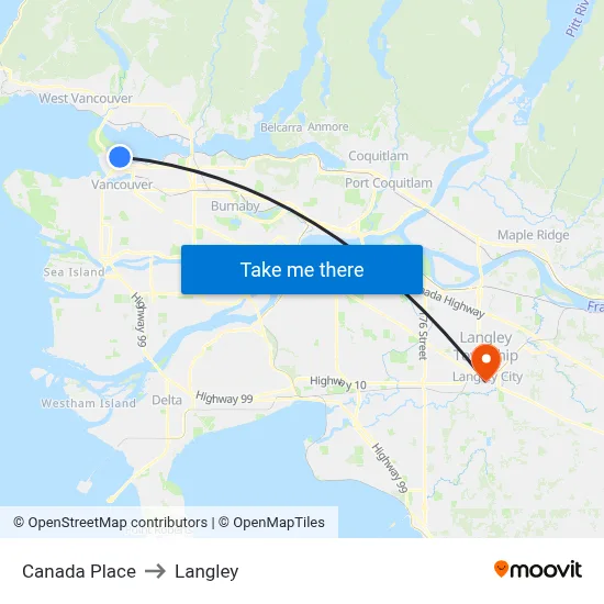 Canada Place to Langley map