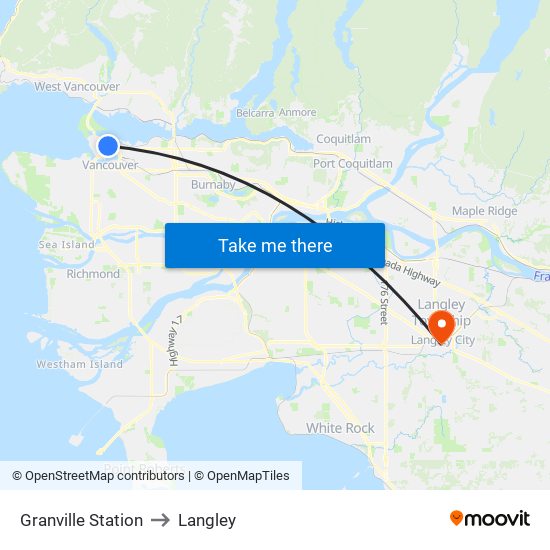 Granville Station to Langley map