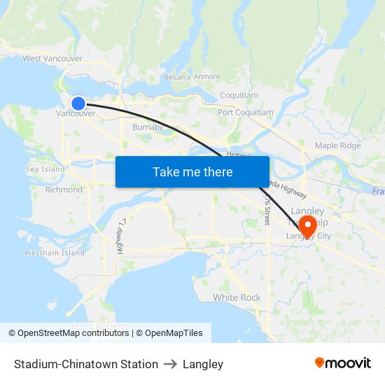 Stadium-Chinatown Station to Langley map
