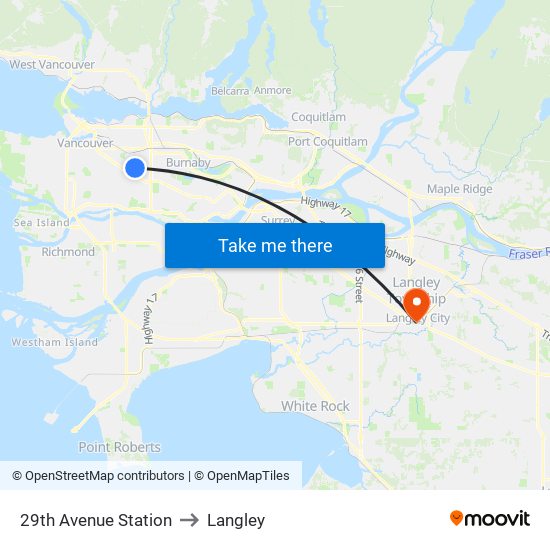 29th Avenue Station to Langley map