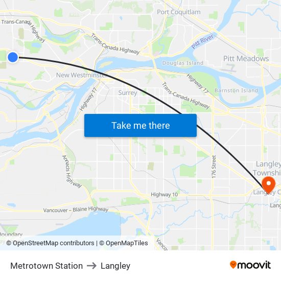 Metrotown Station to Langley map