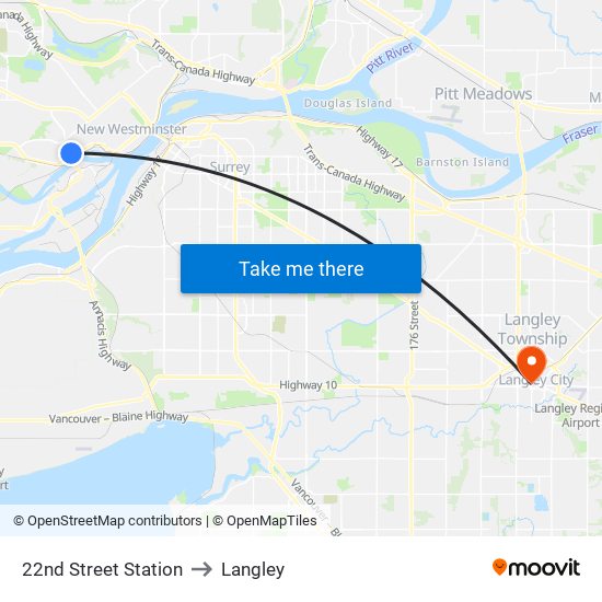 22nd Street Station to Langley map