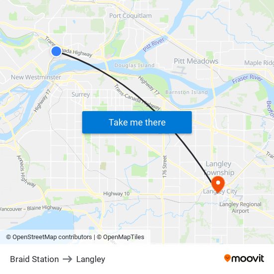 Braid Station to Langley map
