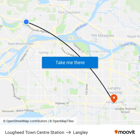 Lougheed Town Centre Station to Langley map