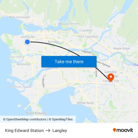 King Edward Station to Langley map