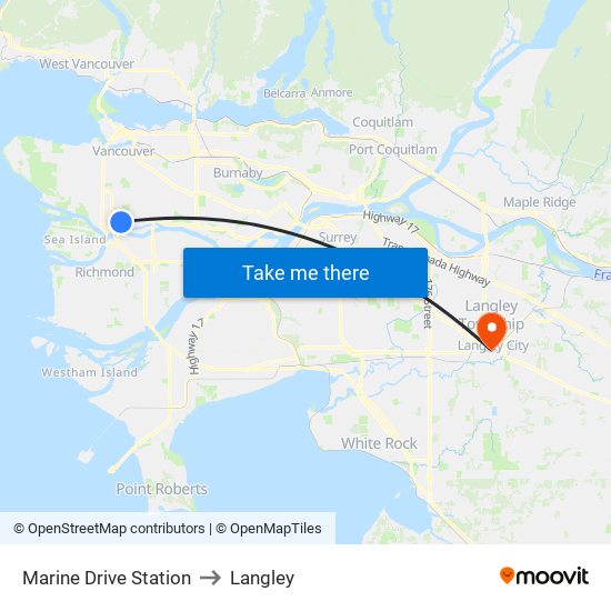 Marine Drive Station to Langley map