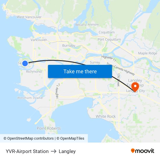 YVR-Airport Station to Langley map