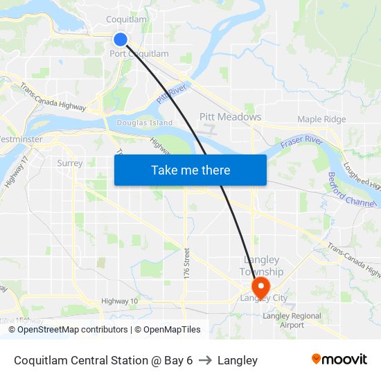 Coquitlam Central Station @ Bay 6 to Langley map