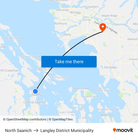 North Saanich to Langley District Municipality map