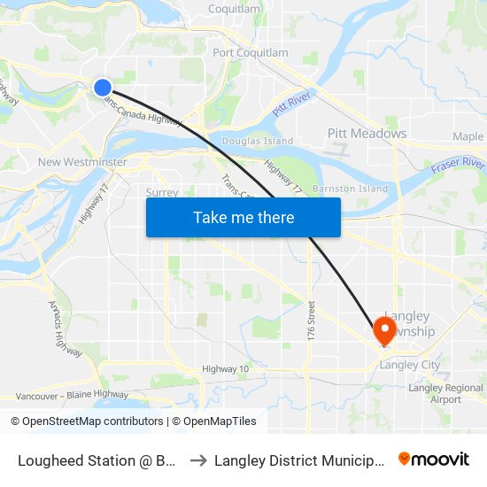 Lougheed Station @ Bay 8 to Langley District Municipality map