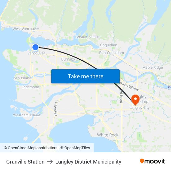 Granville Station to Langley District Municipality map