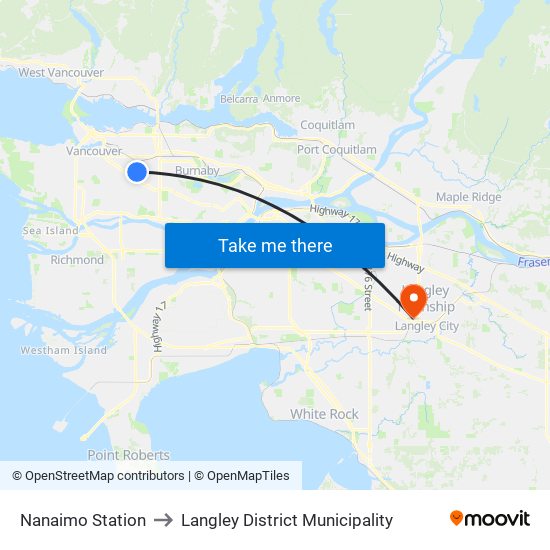 Nanaimo Station to Langley District Municipality map