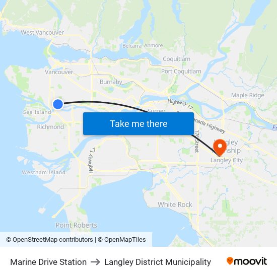 Marine Drive Station to Langley District Municipality map