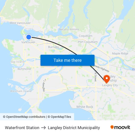 Waterfront Station to Langley District Municipality map