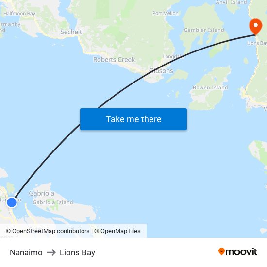 Nanaimo to Lions Bay map