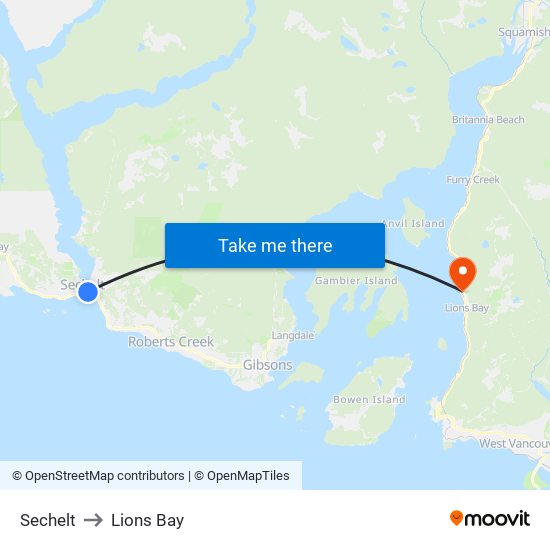 Sechelt to Lions Bay map