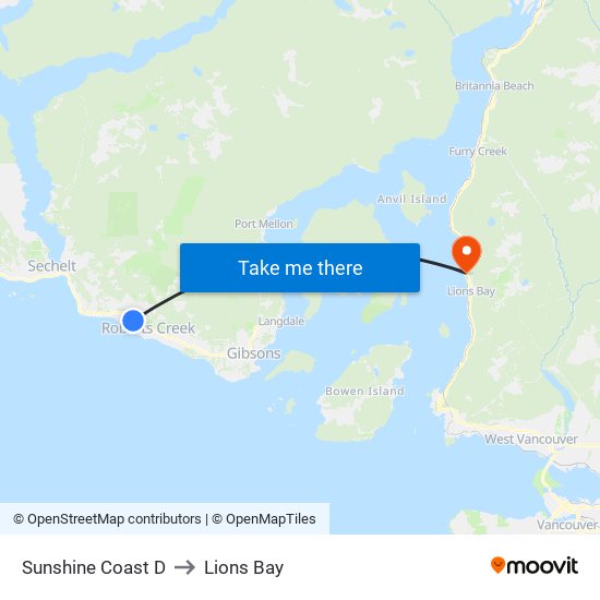 Sunshine Coast D to Lions Bay map