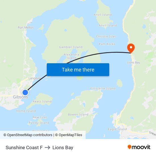 Sunshine Coast F to Lions Bay map