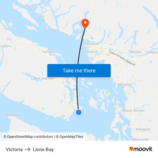 Victoria to Lions Bay map