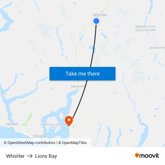 Whistler to Lions Bay map