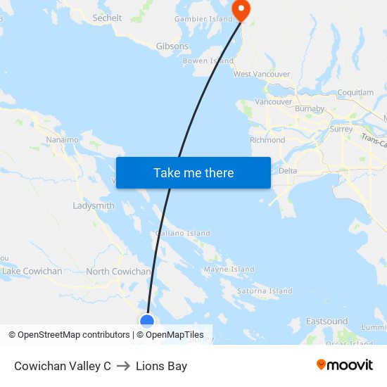 Cowichan Valley C to Lions Bay map