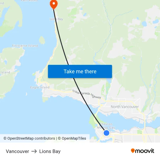 Vancouver to Lions Bay map