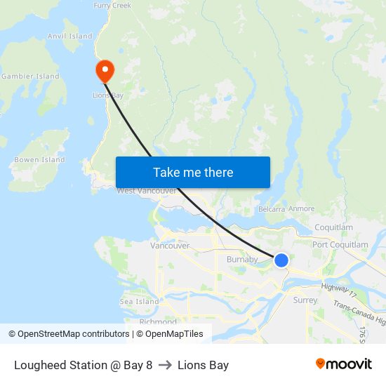 Lougheed Station @ Bay 8 to Lions Bay map